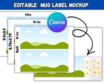 Plantilla editable para envoltorio de taza en Canva / Maqueta de taza de sublimación de 11 oz, 12 oz y 15 oz / PNG para envoltorio de taza de café / Plantilla de diseño de taza imprimible en Canva