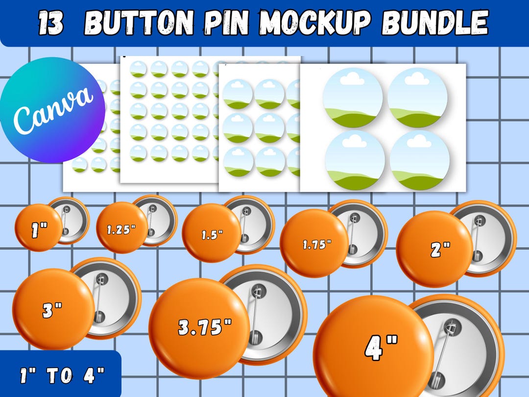 Button Pin Mockup Bundle | Editable Pin Button Mockup Template | Round ...