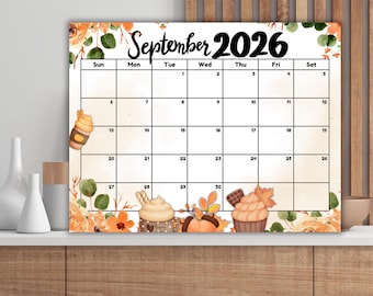 Calendario editable de septiembre de 2026 en PDF imprimible / Planificador mensual y organizador rellenable para la escuela, el trabajo, la oficina y el hogar / Descarga instantánea. Regalo ideal.