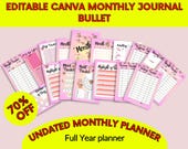 Monthly Journal Tracker and planner, Canva Editable Undated monthly planner printable 2026 Bullet Journal Bundle,monthly tracker printable,