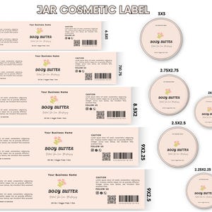 Modèle d&#39;étiquette modifiable de pot cosmétique, étiquette de produit corporel modifiable Canva, étiquettes de bouteilles et de pots, étiquette de soin de la peau bricolage, étiquette cosmétique de pot