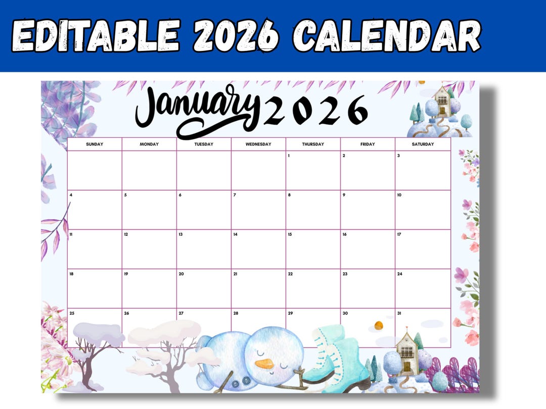 Editable January 2026 Calendar | Printable Monthly Planner Template ...