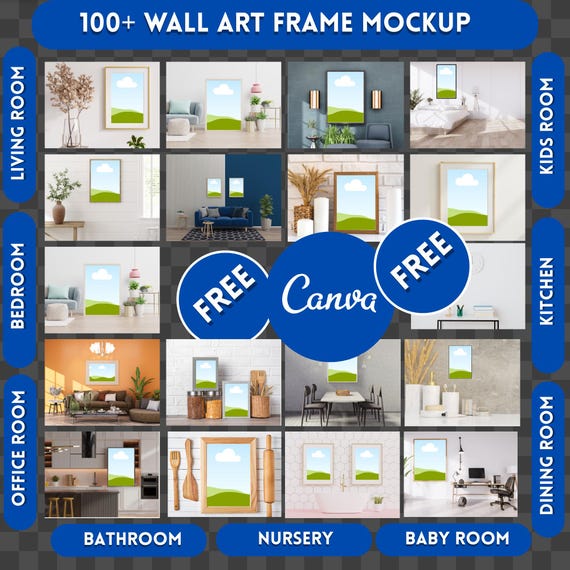 100 Canva Wall Art Mockups Bundle | Frame Mockup Set | Minimal Poster Mockups | Editable Canva Templates | Digital Product Mockups for Etsy