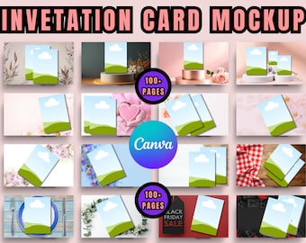 100+ Invitation Mockup Bundle in Canva, 5x7 Editable Card Display, Thank You Boho Wedding, Bridal Shower, Birthday Cards for Creators, Gift