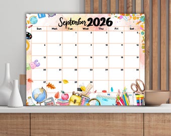 Calendario editable de septiembre de 2026 en PDF imprimible / Planificador mensual y organizador rellenable para la escuela, el trabajo, la oficina y el hogar / Regalo de regreso a clases