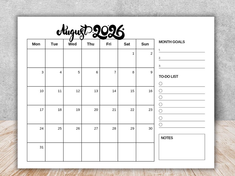 Editable August 2026 Calendar Printable PDF | Fillable Monthly Planner ...