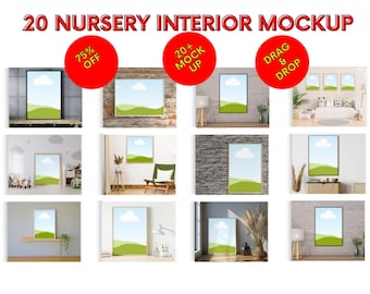 Puede incluir: Veinte maquetas de interior de guardería que presentan una variedad de habitaciones con diferentes muebles y decoración. Cada maqueta incluye un marco en blanco que se puede personalizar con una foto o un diseño. Los marcos son todos de estilo simple y moderno y son perfectos para mostrar tu arte o fotografía.
