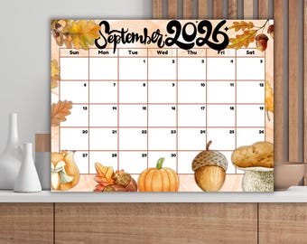 Calendario de septiembre de 2026 editable e imprimible en PDF. Planificador mensual y organizador rellenable con árboles para la escuela, el trabajo, la oficina y el hogar. Descarga instantánea.
