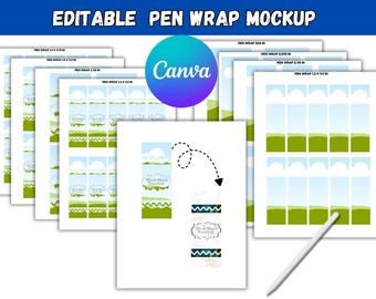 Pen Wrap Template Bundle Canva | Editable Pen Wrap Mockup | Sublimation Pen Wrap PNG | Printable Pen Wrap Design | Tumbler Pen Wrap Gift