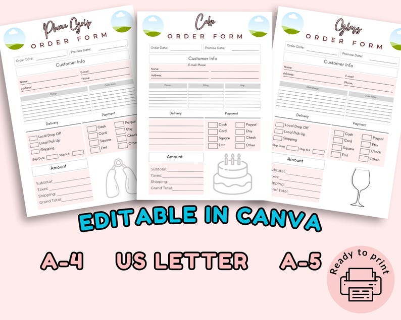Editable Order Form Canva Templates Bundle: Small Business Invoice ...