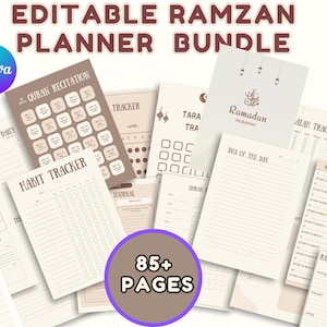 Pacchetto Ramadan Planner, Pianificatore Canva Ramadan modificabile, Diario e tracker Ramadan stampabile, Registro del digiuno islamico, Corano, Salah, Ashira, Dhik