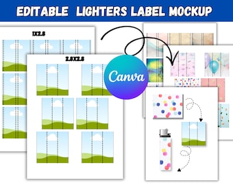 Plantilla editable de Canva para etiquetas de encendedores / Maqueta de envoltorio para encendedores / Pegatinas personalizadas imprimibles para encendedores / Diseño para recuerdos de fiesta