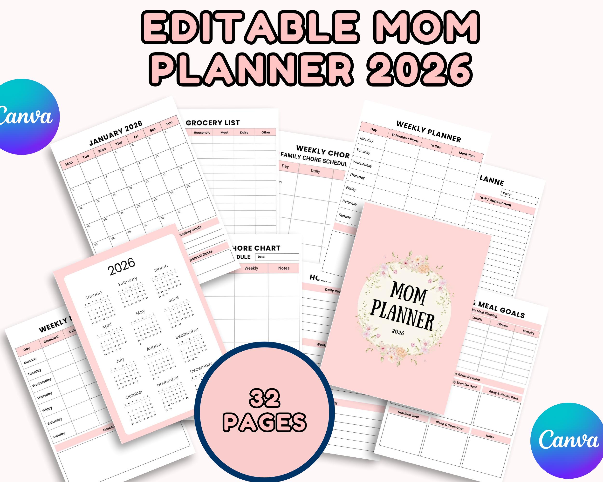 Busy Mom Planner Printable Editable Canva Mom Life Organizer…