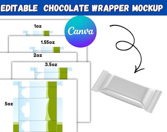 Maqueta editable de envoltorio de chocolate en Canva / Plantilla de envoltorio de barra de chocolate / Maqueta de envase de chocolate de 1 oz, 1.55 oz, 2 oz, 3.5 oz, 5 oz