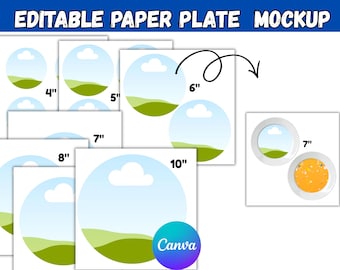 Paquete de maquetas editables de platos de papel / Plantilla de plato para fiestas de Canva de 4 a 10 pulgadas / Maqueta de diseño de plato de papel / Plato de cumpleaños PNG / Regalo para el vendedor