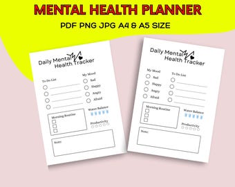 Daily Mental Health Journal: Mood Tracker, Feelings Chart (PDF, PNG, JPG)