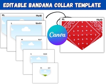 Paquete de plantillas para collares tipo bandana para mascotas SVG PNG Canva / Patrón editable de bandana para perros / Plantilla de costura para accesorios de mascotas XS S M L XL Regalo para perros