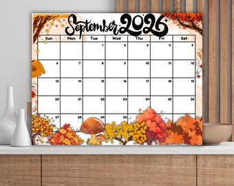 Calendario de septiembre de 2026 para imprimir, plantilla de calendario de otoño, calendario editable en Canva, planificador de septiembre, descarga instantánea en PDF.