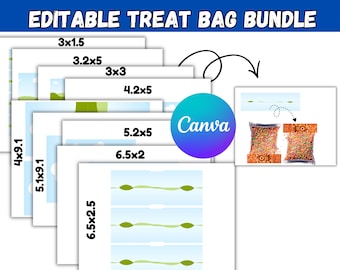 Paquete de plantillas editables para bolsas de dulces en Canva / Paquete de tamaños de maquetas de bolsas / Plantilla para bolsas de recuerdos de fiesta / Envoltorio editable para bolsas de snacks / Cumpleaños