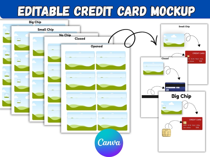 Credit Card Skin Mockup Canva Template | Editable Credit Card Mockup | Card Skin Display Template | Big Chip Small Chip Mockup | Digital