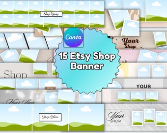 15 plantillas de banners para tiendas Etsy editables en Canva / Kit de banners para Etsy / Paquete de fotos de portada para Etsy / Kit de marca para tiendas Etsy / Plantilla de banner para Etsy en Canva
