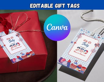Etiquetas de regalo del 4 de julio Plantilla editable de Canva / Etiquetas imprimibles de bienvenida al día de la independencia / Etiqueta de regalo para estudiantes / Etiqueta de agradecimiento para profesores / Etiqueta de regalo
