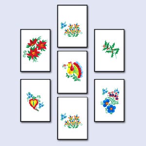 Scandinavian wall art print,  Floral Folk Art Set of 6, Nordic Flower Wall Art, Eclectic Wall Decor, Living Room Decor, Gallery Wall Set,