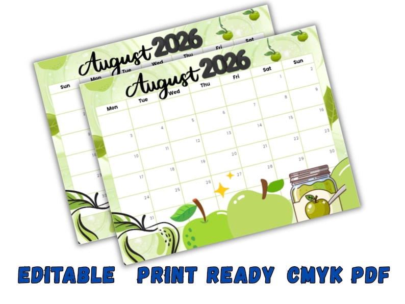 Editable August 2026 Calendar Printable PDF | Fillable Monthly Planner ...