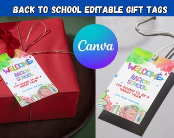 Etiquetas de regalo para la vuelta al cole Plantilla editable de Canva / Etiquetas imprimibles de bienvenida a la vuelta al cole / Etiqueta de regalo para estudiantes / Etiqueta de agradecimiento al profesor / Etiquetas de regalo para estudiantes