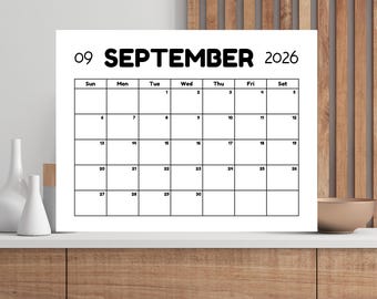 Calendario editable de septiembre de 2026 en PDF imprimible / Planificador mensual y organizador rellenable para la escuela, el trabajo, la oficina y el hogar / Descarga instantánea. Regalo ideal.