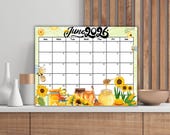 June 2026 Calendar Printable, Editable June Calendar 2026, Cute Aesthetic Monthly Planner, Summer Bee Theme, Instant Download PDF, Mon Sun