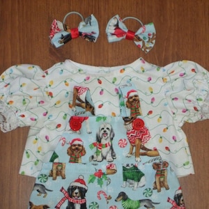 NEW For Cabbage Patch 16"  Girls Doll Clothes Sweet Winter Christmas Dog Bib Overalls Set With Blouse and Hair Bows