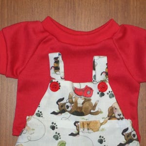 NEW For Cabbage Patch Kids Boys Doll Clothes 16" Mischief  Dogs Theme Bib Overalls Set With Tee Shirt