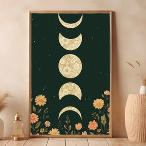 Boho Floral Moon Wall Art – Digital Download