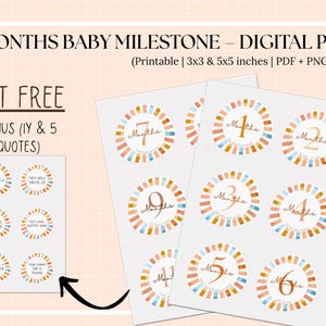 Stickers bébé 12 mois - Impression numérique | 3 x 3 et 5 x 5 po. | PDF + PNG + JPG | Cartes de devis en prime