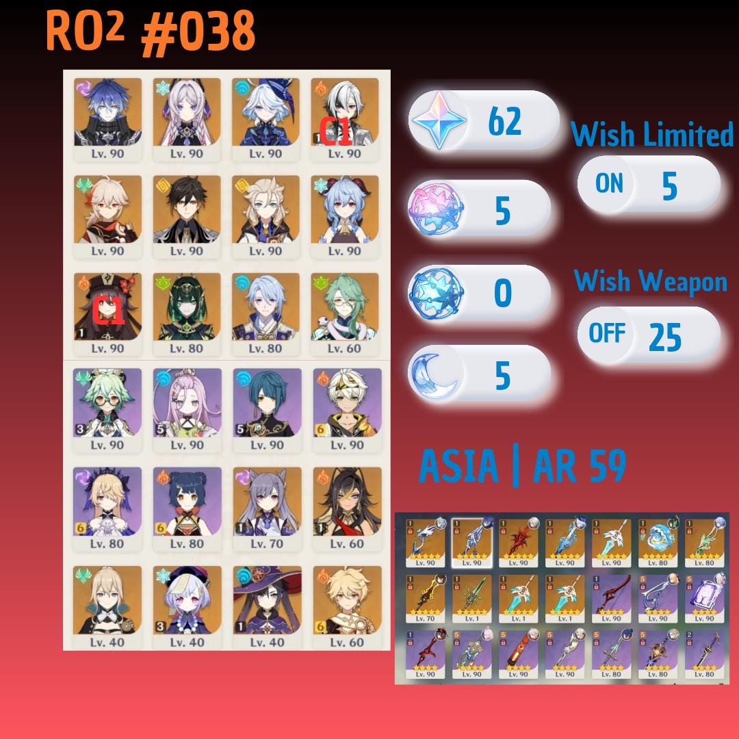 Genshin Impact Asia |AR59| 12 Limit 4sign 2 Archon Arlecchino C1 Hutao ...