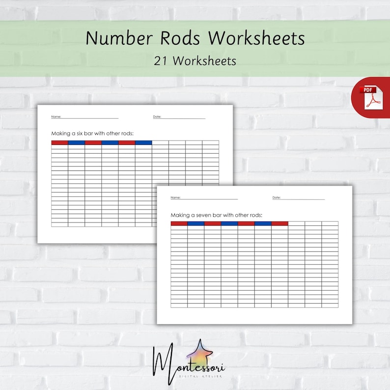 NUMBER RODS Worksheets-montessori Number Rods-number Rods Worksheets ...