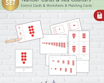 Montessori Number Cards and Red Counters-Printable Numbers and Counters Activity-Printable Number Cards and Red Counters-Preschool Numbers