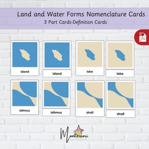 Montessori Land and Water Forms 3-Part Cards-Montessori Land and Water Forms 3 Part Nomenclature Cards-Montessori 3 Part Cards-Nomenclature