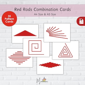 RED RODS Combination Cards- Montessori Red Rods Combination Cards-35 Pattern Cards-Printable Sensorial Material for Kids-Red Rods Cards