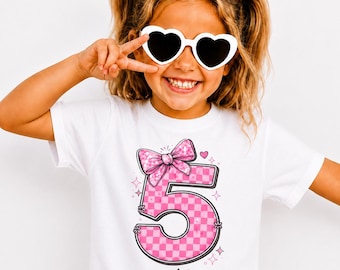 5th Birthday Girls Tee, Custom 5 Birthday Shirt, Pink Bow Tee, Personalized Fifth Birthday Tee, Five is a Vibe Party Shirt, Sweet Sassy 5,