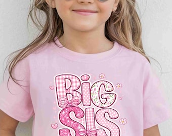 Camiseta para niña pequeña "Hermana mayor", camiseta para anunciar el embarazo, camiseta floral para la nueva hermana mayor.