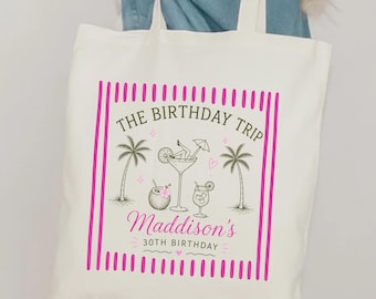sac fourre-tout personnalisé à la plage de voyage d'anniversaire | Sac fourre-tout de plage personnalisé Dirty 30 | Fourre-tout d'anniversaire cocktail | Sac de plage Coastal Birthday