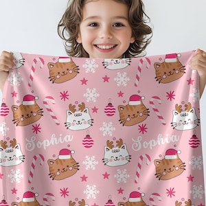 Personalized Cat Christmas Blanket: Minky Fleece Toddler Xmas Decor