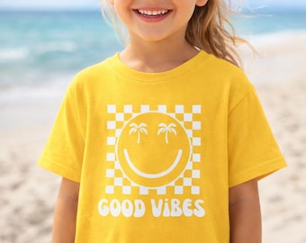 Kids Summer Vibes Smiley Face Tee: Beach Vacation Shirt