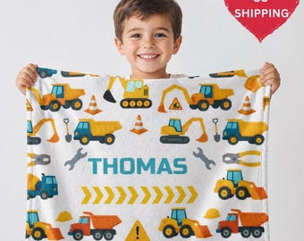 Coperta con nome per bambino a forma di camion da cantiere / Coperta in pile personalizzata per bambini a forma di camion con cassone ribaltabile