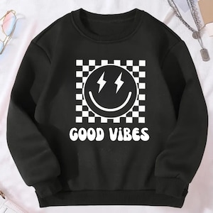 Youth Smiley Face Sweatshirt: Retro Happy Face, 50/50 Cotton-Poly Blend