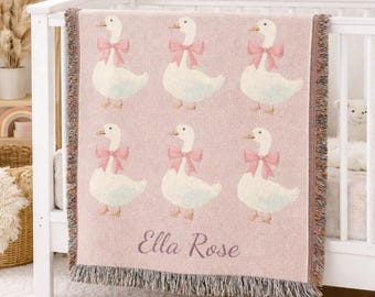 Custom Goose Woven Blanket, Baby Shower Gift, Cozy Nursery Throw
