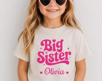 Camiseta personalizada para niña pequeña "Hermana mayor", "Ascendida a hermana mayor", "Regalo para nueva hermana mayor", "Anuncio de embarazo", "Camiseta personalizada para hermana mayor"