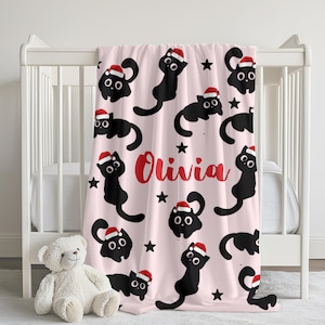 Personalized Cat Christmas Blanket: Cozy Minky Fleece Toddler Gift